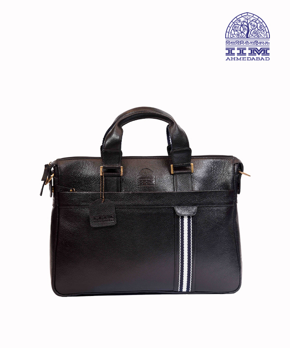 Laptop Bag Leather With Canvas Trim Black
