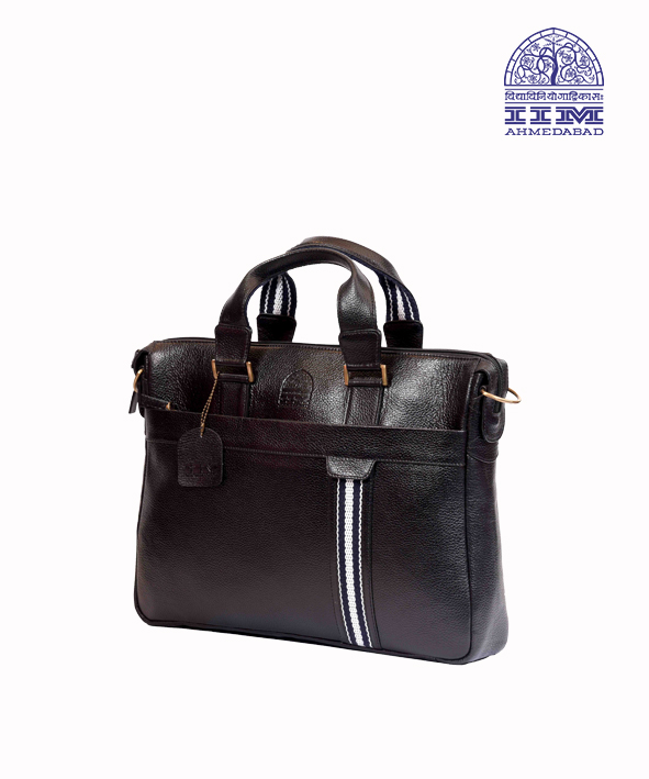 Laptop Bag Leather With Canvas Trim Black
