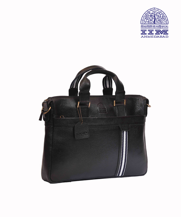 Laptop Bag Leather With Canvas Trim Black