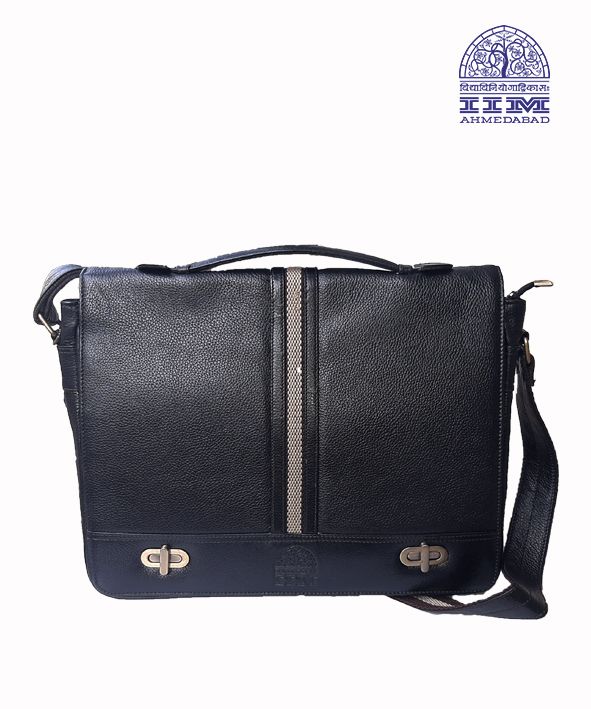 Messenger Laptop Bag Leather With Canvas Trim Black