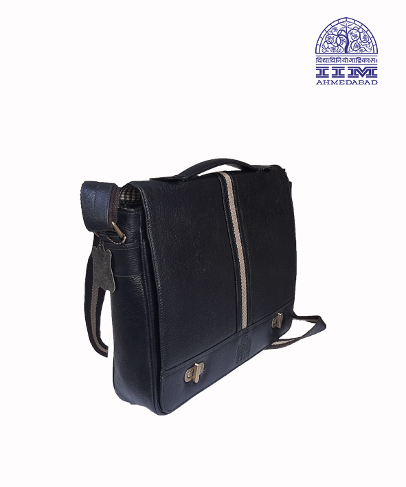 Messenger Laptop Bag Leather With Canvas Trim Black