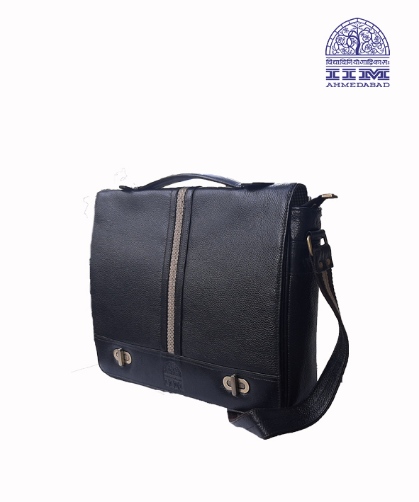 Messenger Laptop Bag Leather With Canvas Trim Black