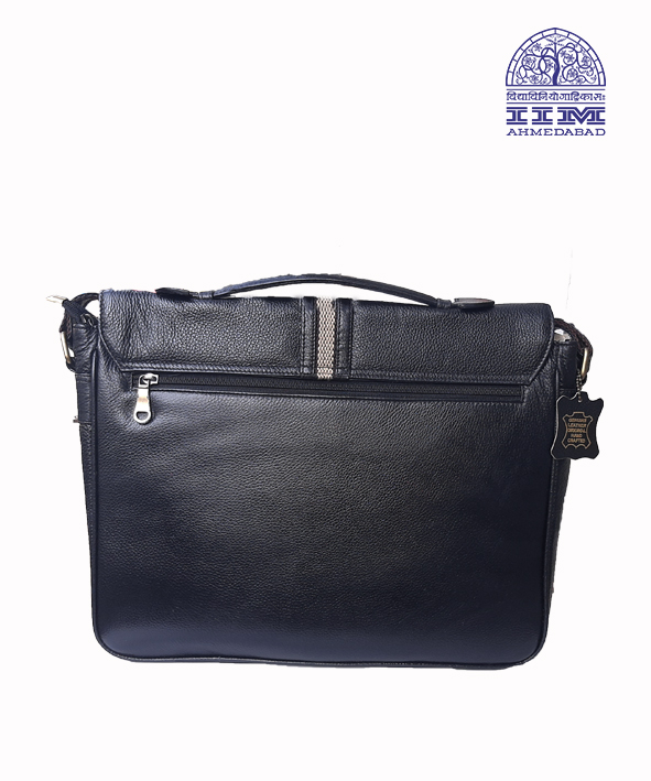 Messenger Laptop Bag Leather With Canvas Trim Black
