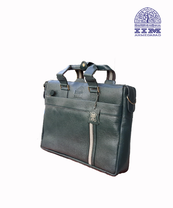 Laptop Bag Leather With Canvas Trim Green