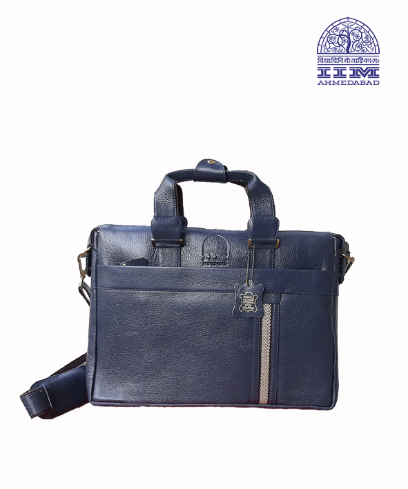 Laptop Bag Leather With Canvas Trim Navy Blue