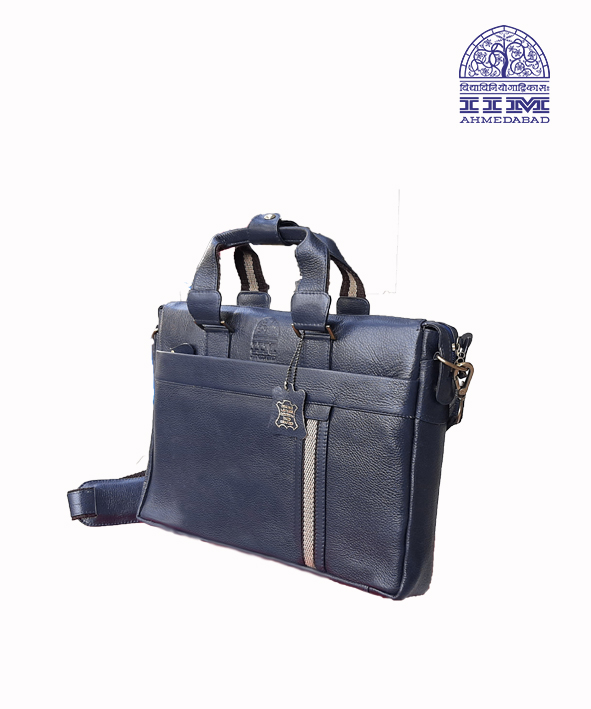 Laptop Bag Leather With Canvas Trim Navy Blue