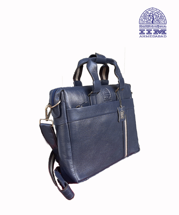 Laptop Bag Leather With Canvas Trim Navy Blue