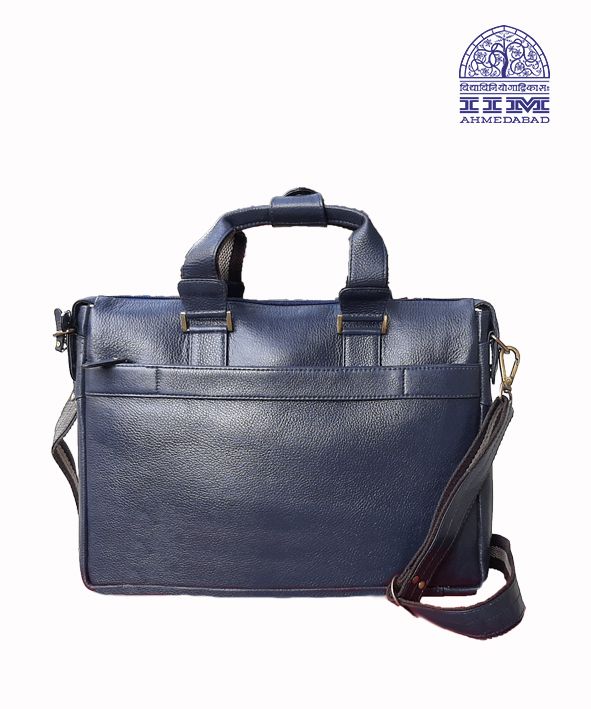 Laptop Bag Leather With Canvas Trim Navy Blue