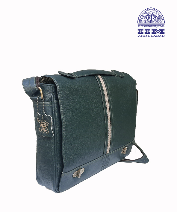 Messenger Laptop Bag Leather With Canvas Trim Green