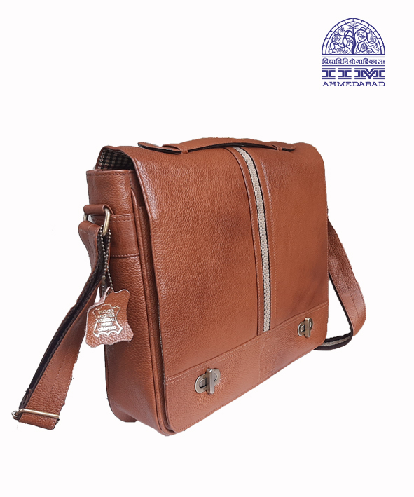 Messenger Laptop Bag Leather With Canvas Trim Tan