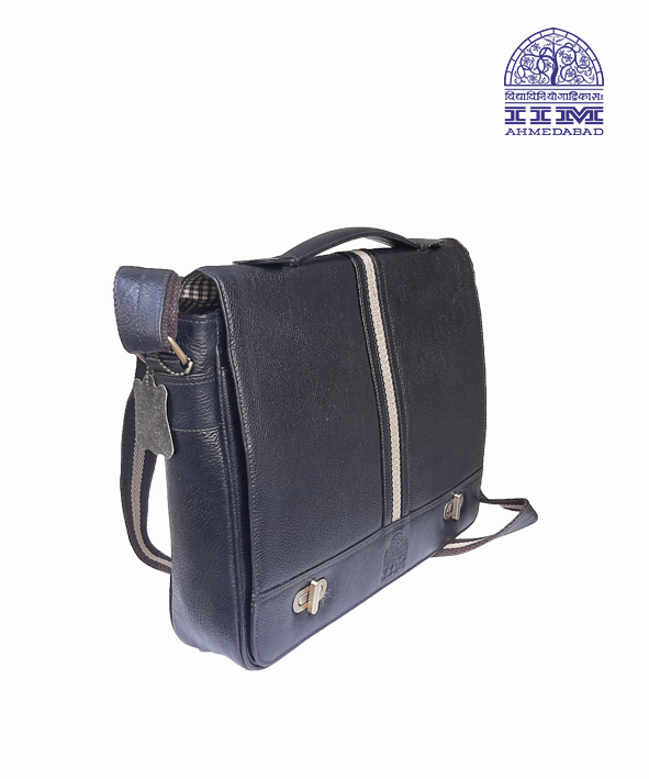 Messenger Laptop Bag Leather With Canvas Trim Navy Blue