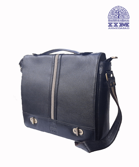 Messenger Laptop Bag Leather With Canvas Trim Navy Blue