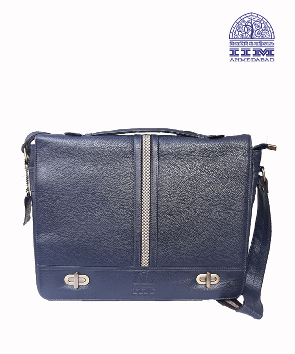 Messenger Laptop Bag Leather With Canvas Trim Navy Blue