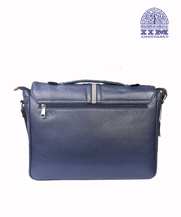 Messenger Laptop Bag Leather With Canvas Trim Navy Blue