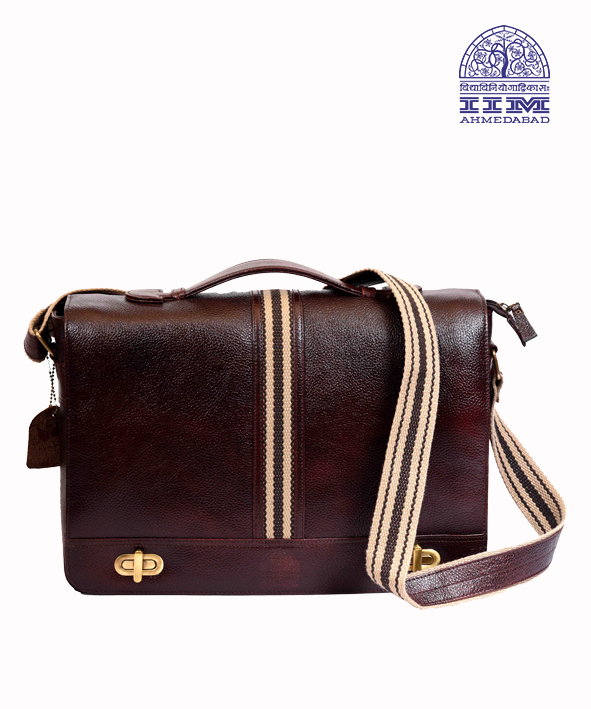 Messenger Laptop Bag Leather With Canvas Trim Brown
